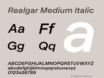 Realgar Medium Italic Version 1.000;hotconv 1.0.109;makeotfexe 2.5.65596图片样张