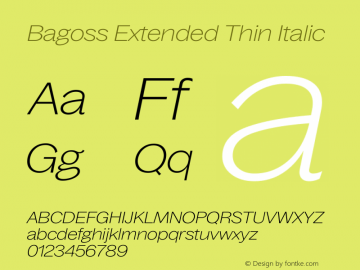 Bagoss Extended Thin Italic Version 1.000图片样张
