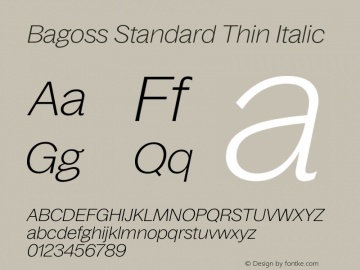 Bagoss Standard Thin Italic Version 1.000图片样张