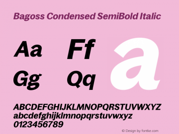 Bagoss Condensed SemiBold Italic Version 1.000图片样张
