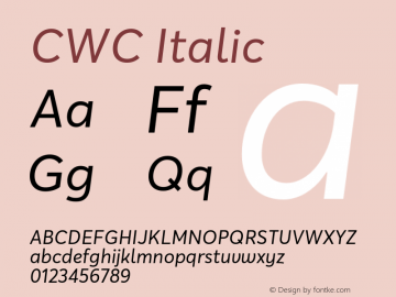 CWC Italic Version 1.001;PS 001.001;hotconv 1.0.88;makeotf.lib2.5.64775图片样张