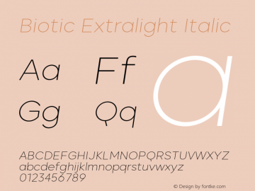 Biotic Extralight Italic Version 2.000;FEAKit 1.0图片样张