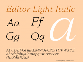 Editor Light Italic Version 1.100;PS 1.100;hotconv 1.0.88;makeotf.lib2.5.647800图片样张