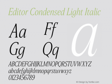 Editor Condensed Light Italic Version 1.100;PS 001.100;hotconv 1.0.88;makeotf.lib2.5.64775图片样张