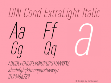 DIN Cond ExtraLight Italic Version 8.00图片样张