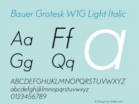 Bauer Grotesk W1G Light Italic Version 7.700, build 1040, FoPs, FL 5.04图片样张