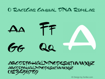 0 RaceCar Casual DNA Regular Macromedia Fontographer 4.1 8/15/99 Font Sample