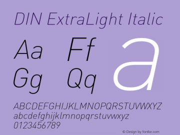 DIN ExtraLight Italic Version 8.00图片样张