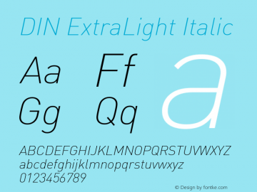 DIN ExtraLight Italic Version 8.00图片样张