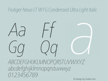 Frutiger Neue LT W1G Cn UltLt Italic Version 1.20图片样张