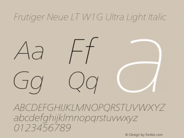 Frutiger Neue LT W1G UltLt Italic Version 1.20图片样张