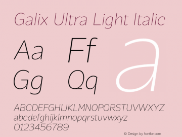 Galix-UltraLightItalic Version 1.000图片样张