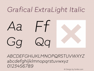 Grafical ExtraLight Italic Version 1.000;hotconv 1.0.109;makeotfexe 2.5.65596图片样张