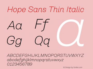 Hope Sans Thin Italic Version 1.00, build 5, s3图片样张