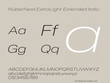 NuberNext ExtraLight Extended Italic Version 001.002 February 2020图片样张