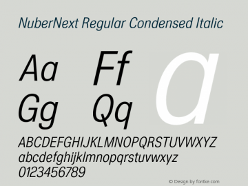 NuberNext Regular Condensed Italic Version 001.002 February 2020图片样张