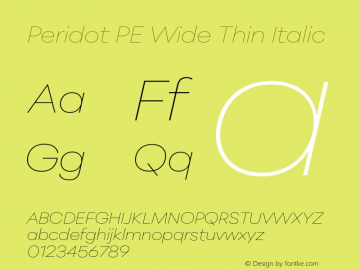 Peridot PE Wide Thin Italic Version 1.000 | web-otf图片样张