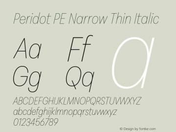 Peridot PE Narrow Thin Italic Version 1.000 | web-otf图片样张