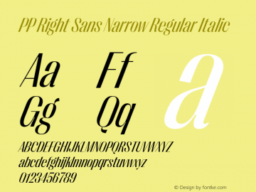 PP Right Sans Narrow Regular Italic Version 1.000 | web-ttf图片样张