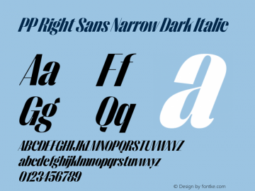 PP Right Sans Narrow Dark Italic Version 1.000 | web-ttf图片样张