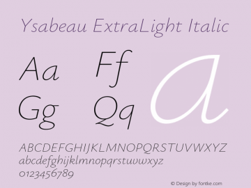 Ysabeau ExtraLight Italic Version 0.028;FEAKit 1.0图片样张