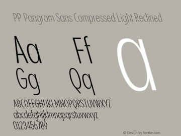 PP Pangram Sans Compressed Light Reclined Version 2.000 | FøM Fix图片样张