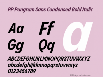 PP Pangram Sans Condensed Bold Italic Version 2.000 | FøM Fix图片样张