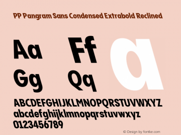 PP Pangram Sans Condensed Extrabold Reclined Version 2.000 | FøM Fix图片样张