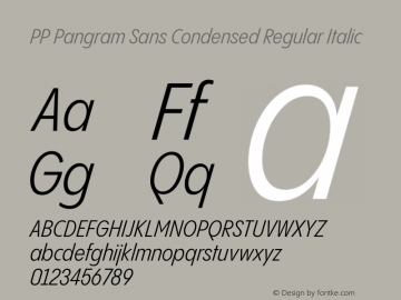 PP Pangram Sans Condensed Regular Italic Version 2.000 | FøM Fix图片样张