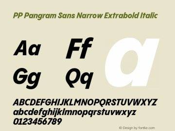 PP Pangram Sans Narrow Extrabold Italic Version 2.000 | FøM Fix图片样张