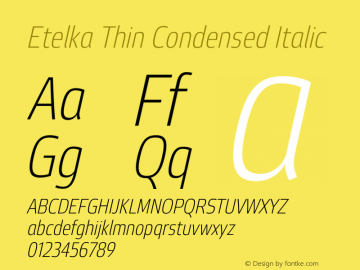 Etelka Thin Condensed Italic Version 1.000 2022 | web-otf图片样张
