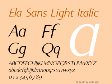 Ela Sans Light Italic PDF Extract Font Sample