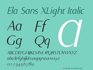 Ela Sans XLight Italic PDF Extract Font Sample