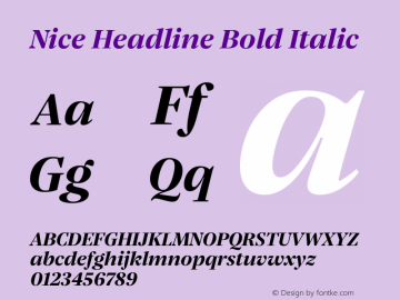 Nice Headline Bold Italic Version 1.000 | web-ttf图片样张