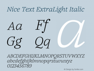 Nice Text XLight Italic Version 1.000 | web-ttf图片样张