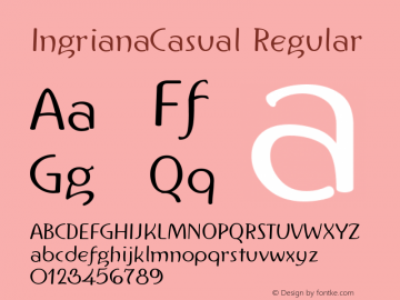 IngrianaCasual Regular Altsys Fontographer 3.5  10/23/92 Font Sample