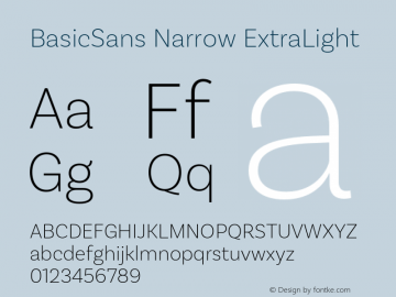 BasicSans Narrow ExtraLight Version 2.000;PS 002.000;hotconv 1.0.88;makeotf.lib2.5.64775图片样张