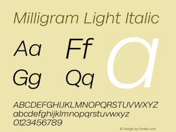 Milligram Light Italic Version 1.000图片样张