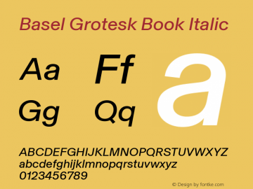 Basel Grotesk Book Italic Version 1.001; ttfautohint (v1.8)图片样张