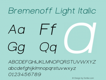 Bremenoff Light Italic Version 1.000图片样张