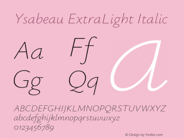 Ysabeau ExtraLight Italic Version 0.029;FEAKit 1.0图片样张