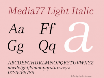 Media77 Light Italic Version 2.000; build 0002图片样张