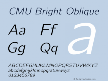 CMU Bright Oblique Version 0.5.0 Font Sample