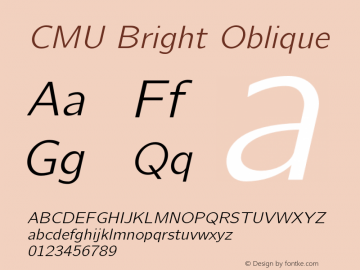 CMU Bright Oblique Version 0.6.0 Font Sample