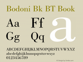 Bodoni Bk BT Book Version 1.01 emb4-OT图片样张