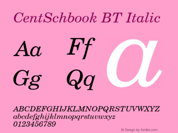 CentSchbook BT Italic Version 1.01 emb4-OT图片样张