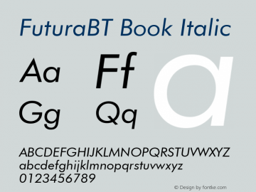 FuturaBT Book Italic Version 3.10, build 19, s3图片样张
