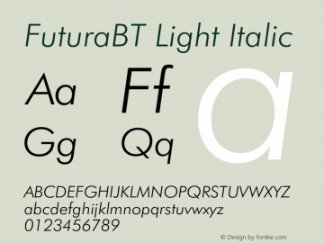 FuturaBT Light Italic Version 3.10, build 19, s3图片样张