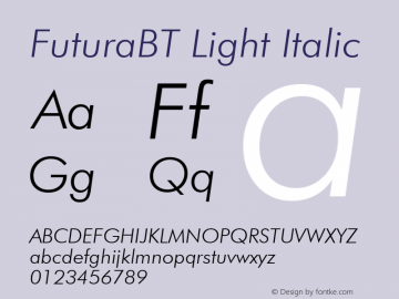 FuturaBT Light Italic Version 3.10, build 19, s3图片样张