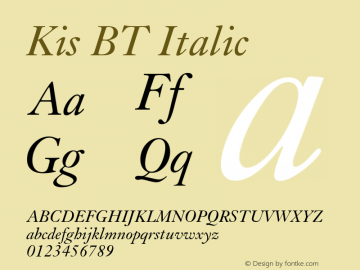 Kis BT Italic Version 1.01 emb4-OT图片样张